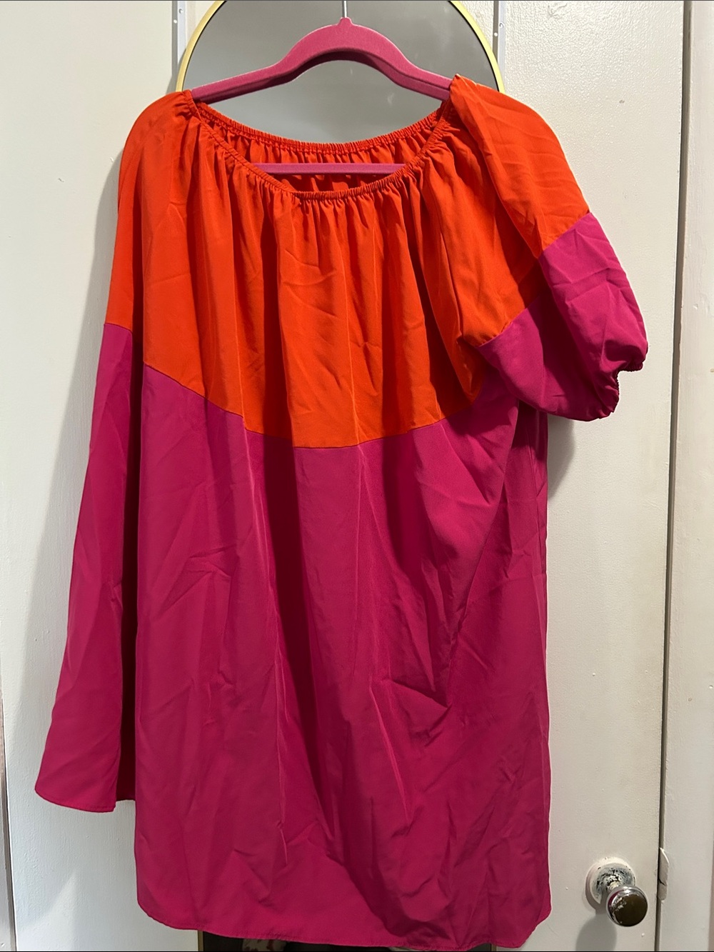 SHEIN Orange & Fuchsia One-Shoulder Colorblock Dress